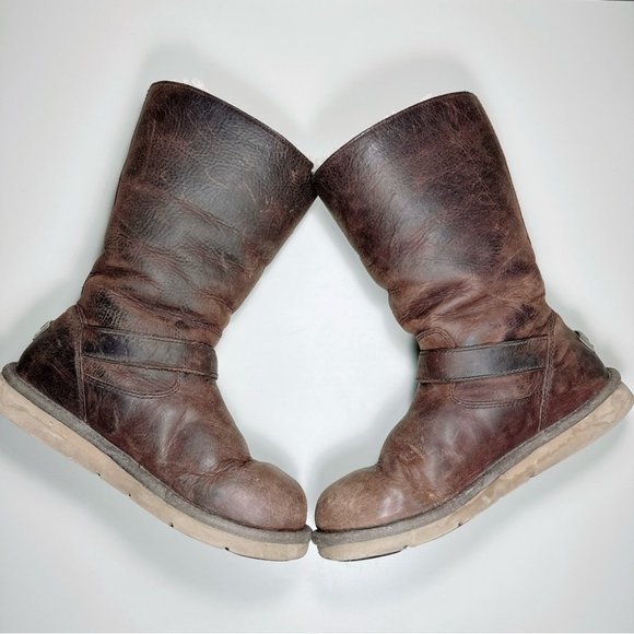 Ugg  Rare Kensington Wax Brown Sheepskin ShearlingBuckle  Boots - Picture 12 of 16